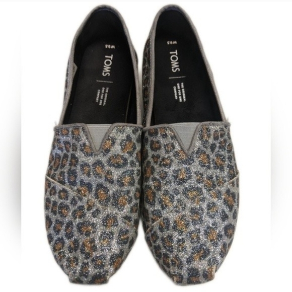 TOMS Women's Sparkly Leopard Animal Print Slip-On Shoes 9.5 - Picture 1 of 8